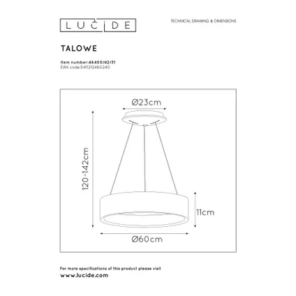 Lucide hanglamp Talowe Led wit ⌀60cm 39W 6