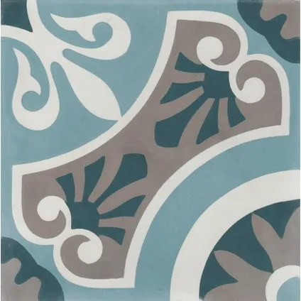 Wand- en vloertegel Kashba - Cirkeldecor - Cement - Azuurblauw - 20x20cm - Pakketinhoud 0,52m²