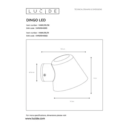 Lucide wandverlichting Dingo-Led grijs GU10 6