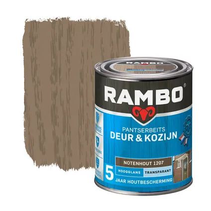 Rambo pantserbeits deur en kozijn transparant hoogglans 1207 notenhout 0,75L