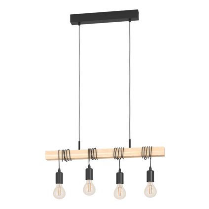 Eglo hanglamp ‘Townshend’ zwart/bruin 4x60W