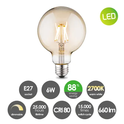 Ampoule LED à filament Home Sweet Home G95 ambre E27 6W 3
