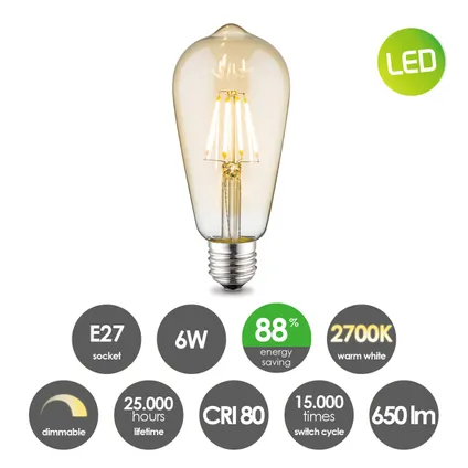 Ampoule LED à filament Home Sweet Home Drop ambre E27 6W 3
