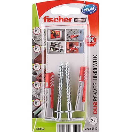 Fischer nylon plug DuoPower 10X50 met winkelhaak WH K 2st.