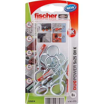 Fischer nylon plug DuoPower 5X25 met ooghaak OH K 8st.