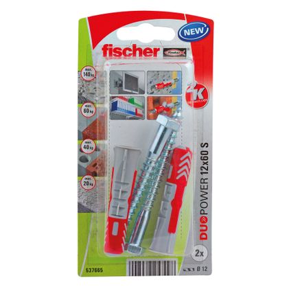 Fischer nylon plug DuoPower 12X60 S + schroef 2st.