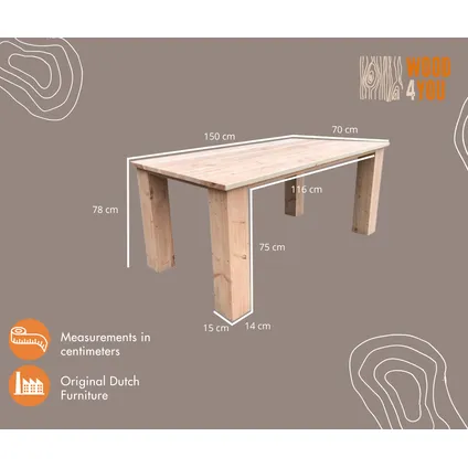 Table Texas - Wood4you - Douglas 150Lx78Hx70D cm 3