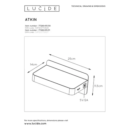 Applique Lucide Atkin blanc 6W avec USB 9