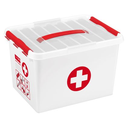 Boîte de premier soins Q-line 22L avec insert blanc/rouge 400x300x260mm