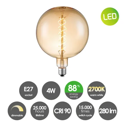 Ampoule LED à filament Home Sweet Home Sprial G180 ambre E27 6W 3
