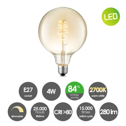 Ampoule LED à filament Home Sweet Home Spiral G125 ambre E27 4W 3