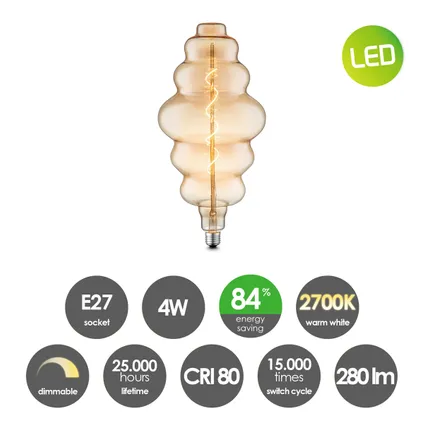 Home Sweet Home ledfilamentlamp Spiral amber E27 4W 3