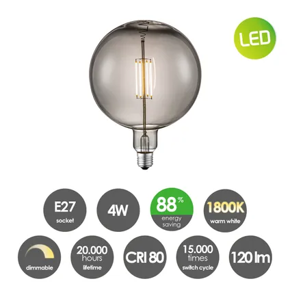 Ampoule LED à filament Home Sweet Home G180 smoke E27 4W 4