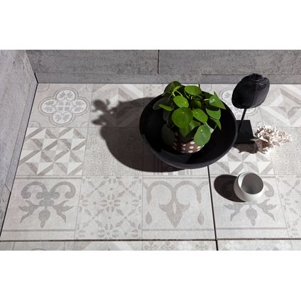 Decor betontegel Cerajoy met keramiek toplaag mosaïc grey 60x60x3cm