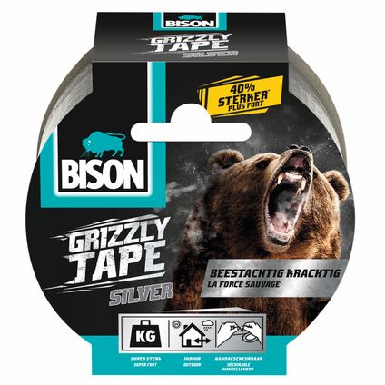 Bison Grizzly Tape rol zilver 10m