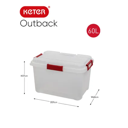Keter opbergbox Outback transparant rood 60L 2