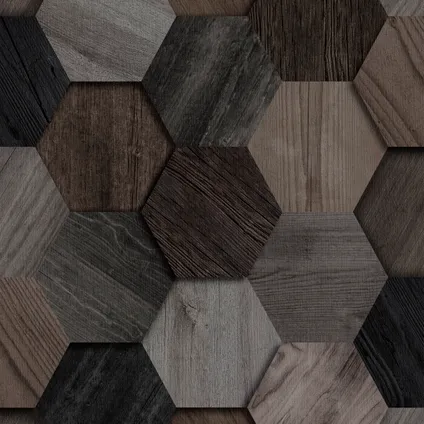 Decomode vliesbehang Hexagon wood grijs 4
