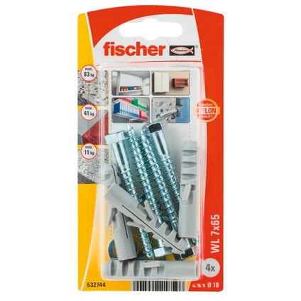 Set fixation appareils sanitaires Fischer WL 7x65mm 4 pcs