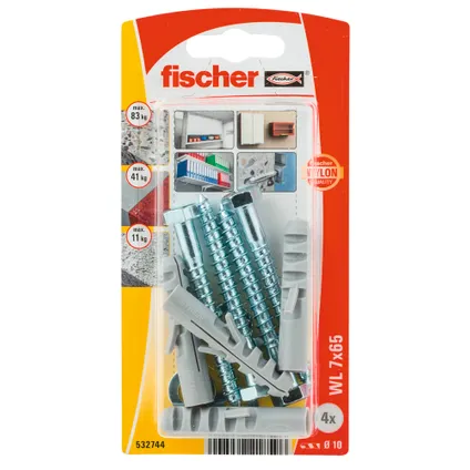 Fischer bevestigingsset voor sanitaire toestellen WL 7x65mm 4st.