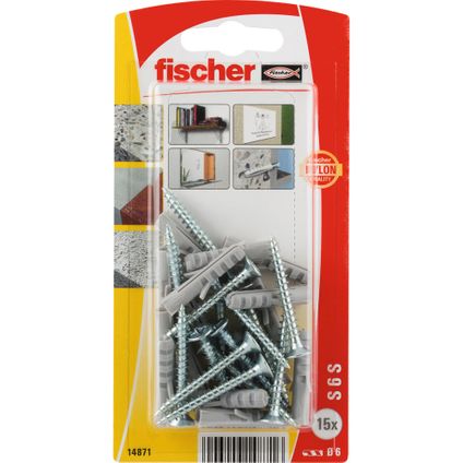 Fischer nylon spreidplug S 6 S + schroef 15st.