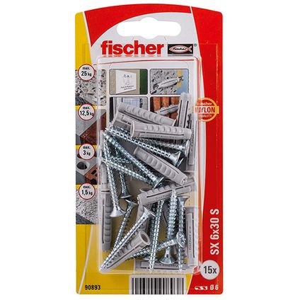 Fischer nylon plug SX 6X30 S + schroef 15st.