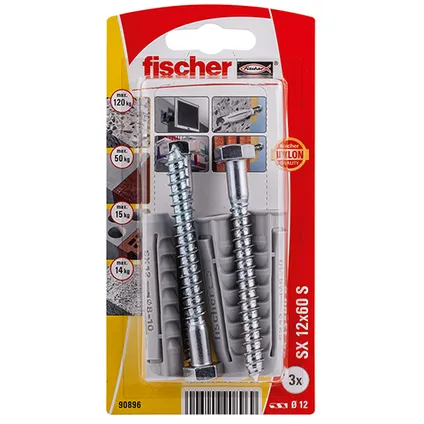 Fischer nylon plug SX 12X60 S + schroef 3st.