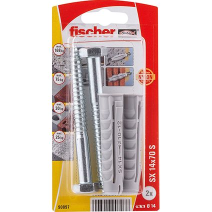 Fischer nylon plug SX 14x70mm S + schroef 2st.