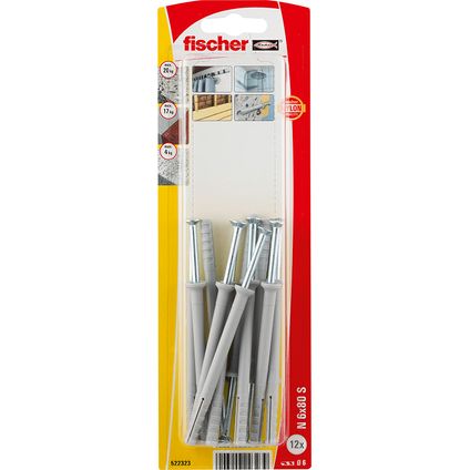 Fischer nylon nagelplug N 6x80mm S met verzonken kop 12st.