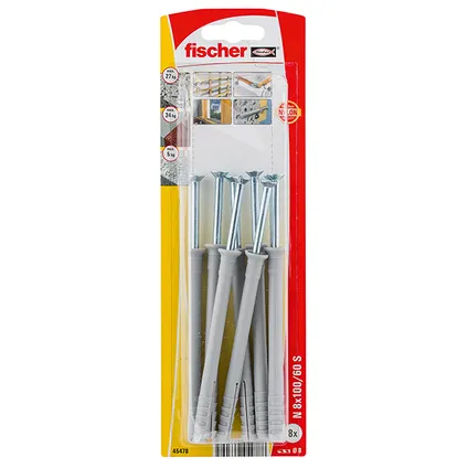 Fischer nylon nagelplug N 8x100/60mm S met verzonken kop 8st.