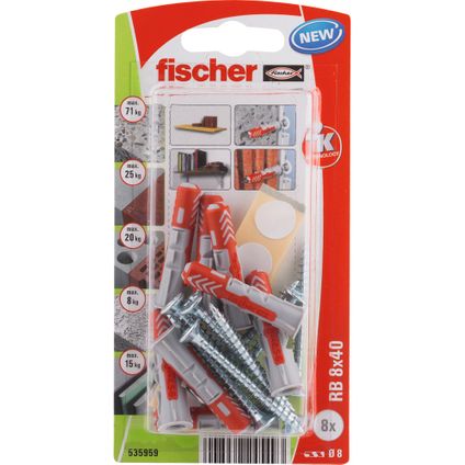 Fischer nylon plug DuoPower 8X40 + schroef voor plankbevestiging 10st.