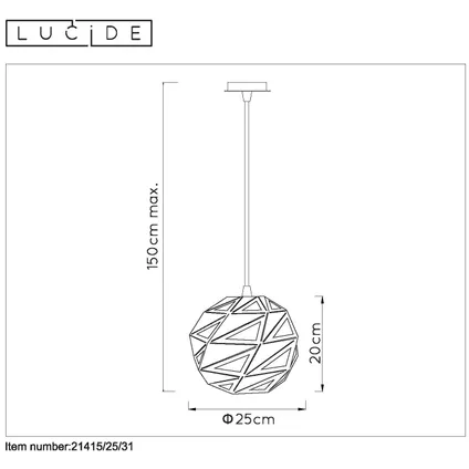 Lucide hanglamp Malunga wit ⌀25cm E27 8