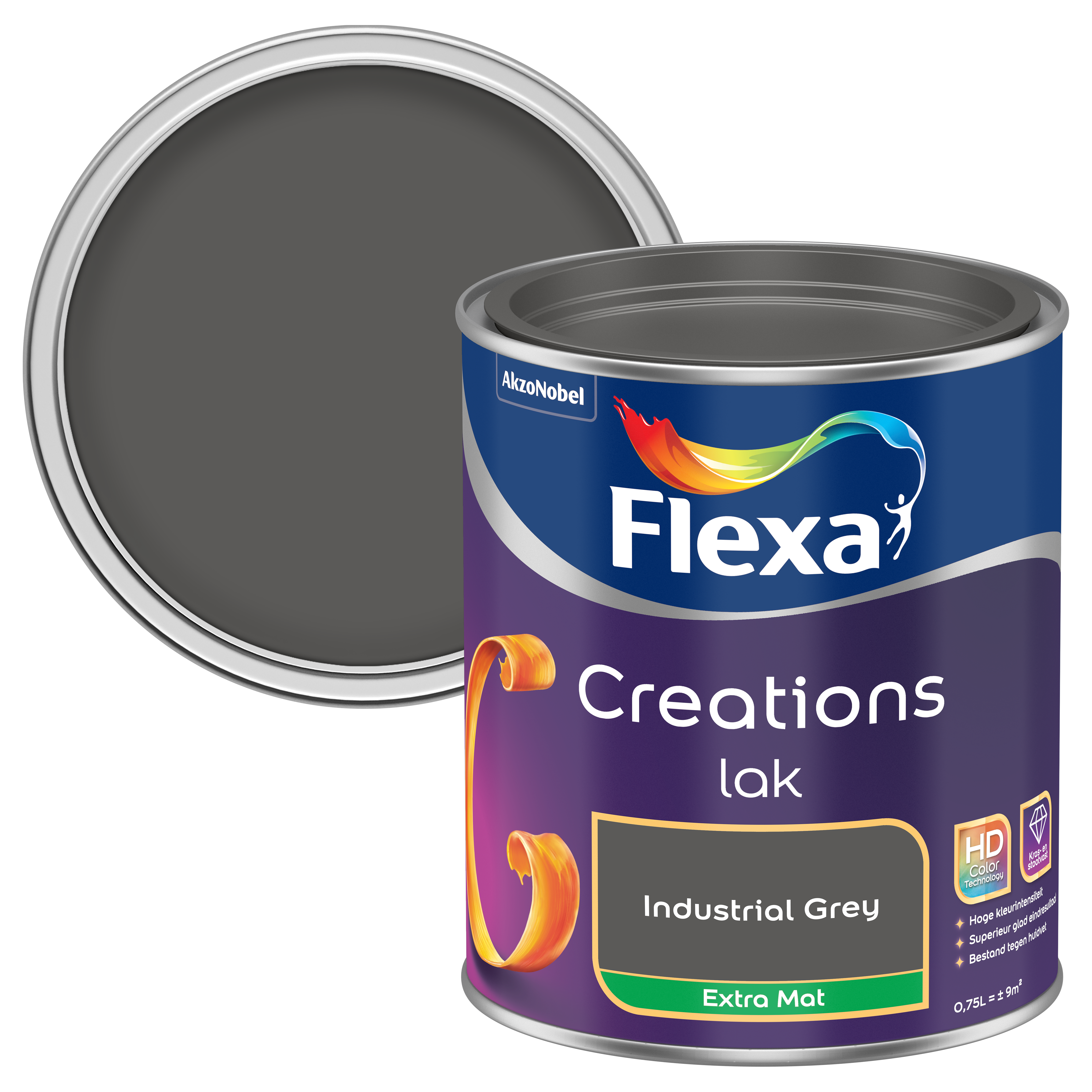 strelen Kleverig dek Flexa lak Creations extra mat industrial grey 750ml