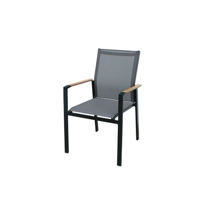 Chaise de jardin Central Park Limoux empilable anthracite-noir textilène/bois de teck