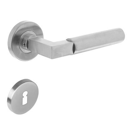 Intersteel deurkruk Bau-Stil op rozet rond staal met 7mm nok met sleutelrozetten RVS