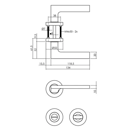 Poignée de porte Intersteel Ben sur rosace ronde avec cames 7mm avec WC8mm chrome/nickel mat 2