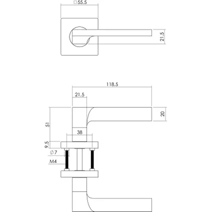 Poignée de porte Intersteel Ben sur rosace carrée 7mm cames avec WC8mm chrome/nickel mat 2