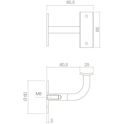 Support de main courante courbé Intersteel creux carré acier inoxydable brossé 2