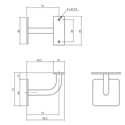 Support de main courante courbé Intersteel carré plat acier inoxydable brossé 2