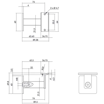 Support de main courante robuste Intersteel carré creux acier inoxydable brossé 2