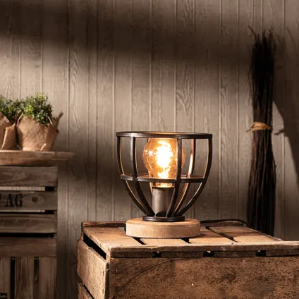 Lampe de table Brilliant Matrix bois noir Ø18cm E27 2