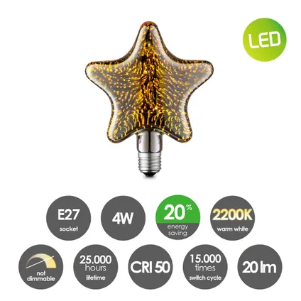Home Sweet Home LED Star E27 3D Effect 4W 20Lm 2200K 7