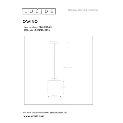 Lucide hanglamp Owino fumé Ø20cm 5W 9