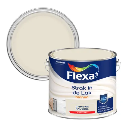 Flexa strak in de lak hoogglans crème wit RAL9001 2,5L
