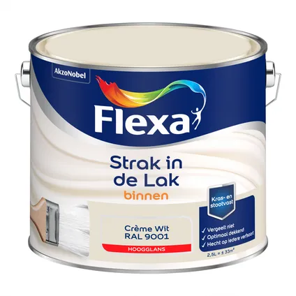Flexa strak in de lak hoogglans crème wit RAL9001 2,5L 3