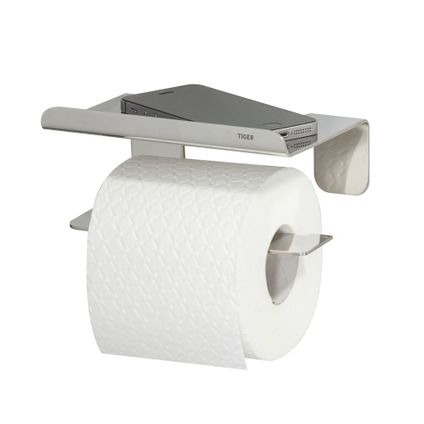 Porte-rouleau papier toilette Tiger Colar avec tablette en inox poli