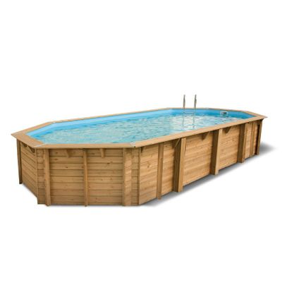 Ubbink houten zwembad Azura 400x750 - Octogonaal hoogte  130 cm - Liner Blauw
