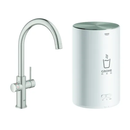 Mitigeur cuisine Grohe Red Duo bec U supersteel + chauffe-eau taille M