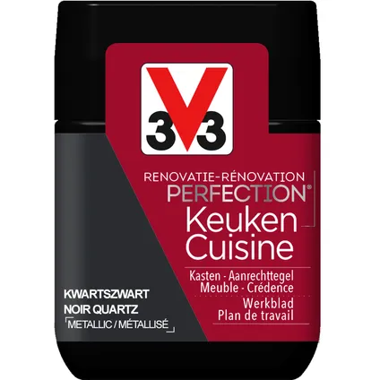 V33 keukenverf Renovatie Perfection zijdeglans kwarts zwart 75ml 3