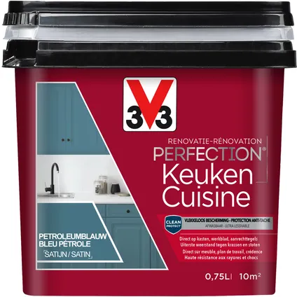 V33 keukenverf Renovatie Perfection petroleumblauw zijdeglans 750ml 3