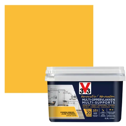 Peinture multi-supports V33 rénovation jaune tournesol satiné 500ml 2